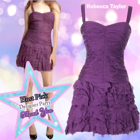 NWT $450 Rebecca TaylorTutuTiered Raw Edge DressHost PickViolet6
